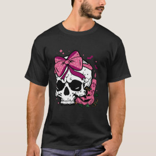 Coquette Bow Skull Skeleton Pumpkin Halloween Cost T-Shirt