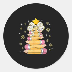 Coquette Bow Snowflake Christmas Xmas Tree Pencils Classic Round Sticker