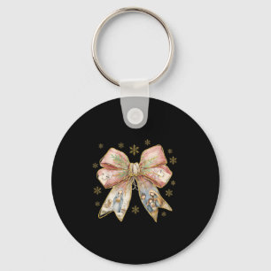 Coquette Bow Snowflake Jesus Christmas Xmas Holida Keychain