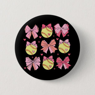 Coquette Bow Softball Mom Mothers Day Softball Mam 2 Inch Round Button