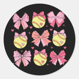 Coquette Bow Softball Mom Mothers Day Softball Mam Classic Round Sticker