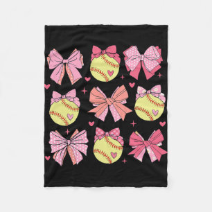 Coquette Bow Softball Mom Mothers Day Softball Mam Fleece Blanket