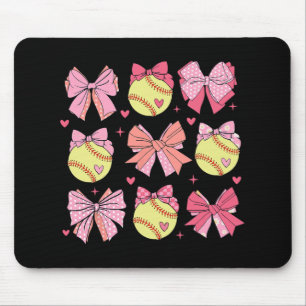 Coquette Bow Softball Mom Mothers Day Softball Mam Mouse Pad