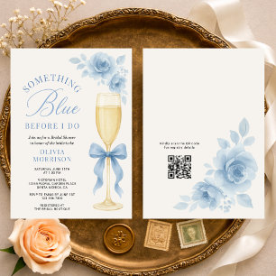 Coquette Bow Something Blue QR Code Bridal Shower Invitation