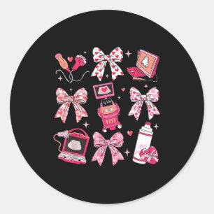 Coquette Bow Sonographer Valentine Ultrasound Tech Classic Round Sticker