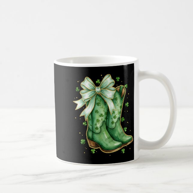 Coquette bow st patricks day western cowboy boots coffee mug (Right)