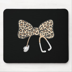 Coquette Bow Stethoscope Leopard Nurse Registered  Mouse Pad