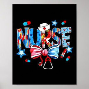 Coquette Bow Stethoscope Nurse 4th Of July Nursing Poster