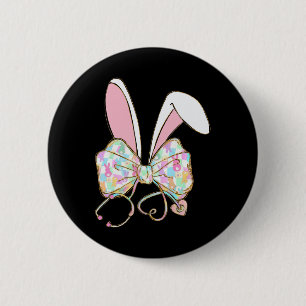 Coquette Bow Stethoscope Nurse Happy Easter Bunny  2 Inch Round Button