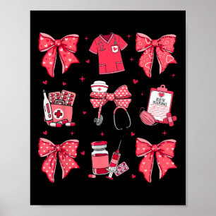 Coquette Bow Stethoscope Valentine Rn Pct Cna Nurs Poster