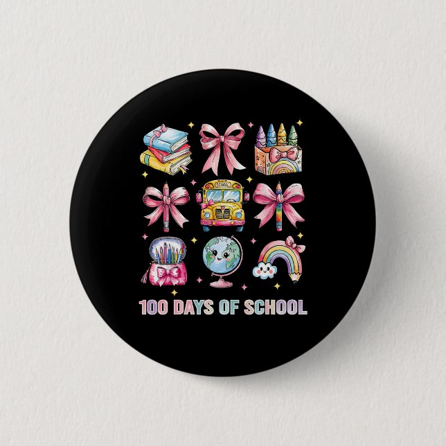 Coquette Bow Student Teacher 100 Days Of School 8  2 Inch Round Button (Front)