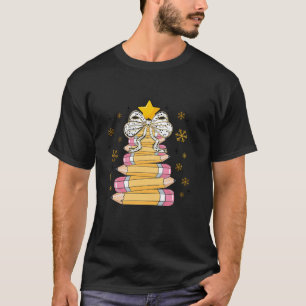 Coquette Bow Student Teacher Pencil Christmas Tree T-Shirt