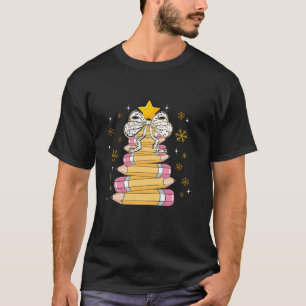 Coquette Bow Student Teacher Pencil Christmas Tree T-Shirt