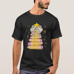 Coquette Bow Student Teacher Pencil Christmas Tree T-Shirt