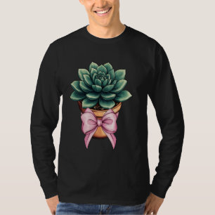 Coquette Bow Succulent Cactus Plant Mom Mothers Da T-Shirt