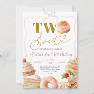 Coquette Bow Sweets Cake 2nd Birthday Invitation