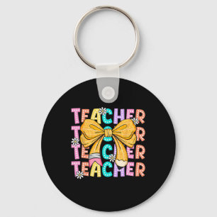 Coquette Bow Teacher Student Happy First Day Back Keychain