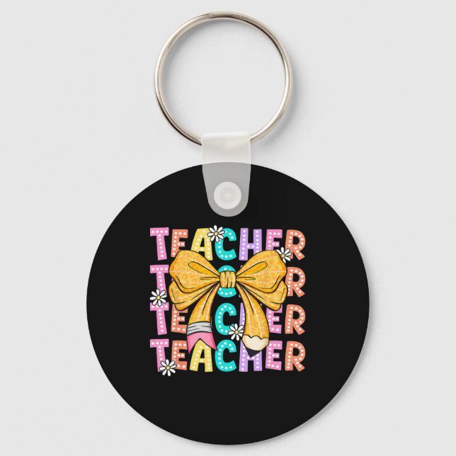 Coquette Bow Teacher Student Happy First Day Back  Keychain (Front)