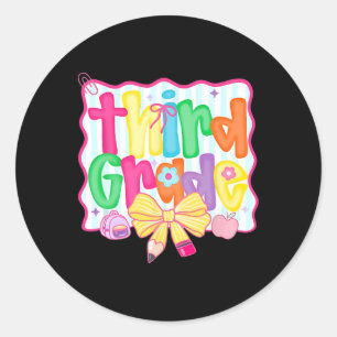 Coquette Bow Third Grade Back To School 3rd Grade  Classic Round Sticker