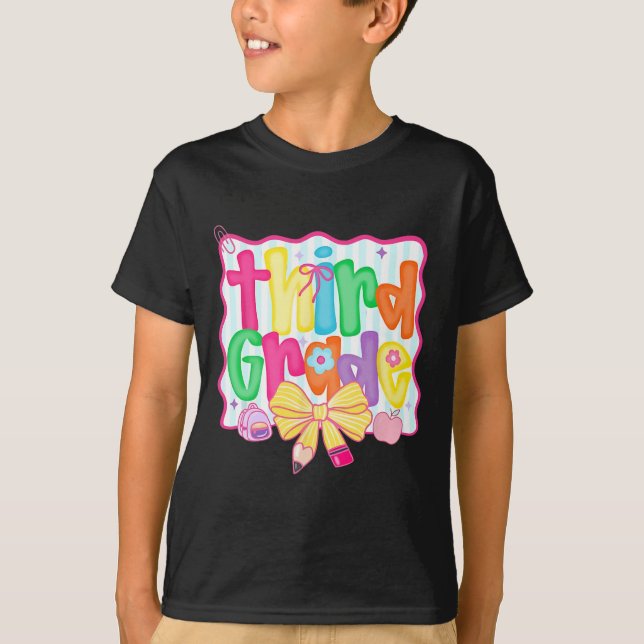 Coquette Bow Third Grade Ck To School 3rd Grade Te T-Shirt (Front)