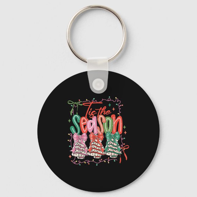 Coquette Bow Tis The Season Christmas Tree Cakes C Keychain (Front)