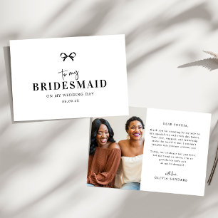Coquette Bow To My Bridesmaid Wedding Day Photo Th Thank You Card