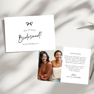 Coquette Bow To My Bridesmaid Wedding Day Photo Thank You Card