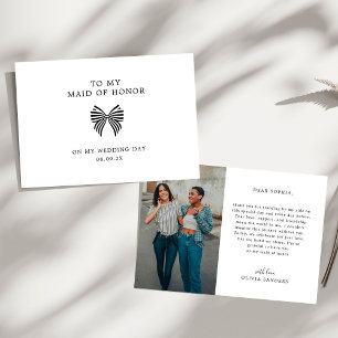 Coquette Bow To My Maid of Honour Wedding Day Phot Thank You Card