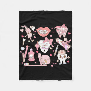Coquette Bow Tooth Dental Squad Valentine Day Dent Fleece Blanket
