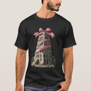 Coquette Bow Tower of Babel Bible Girl Mom Pink Mo T-Shirt