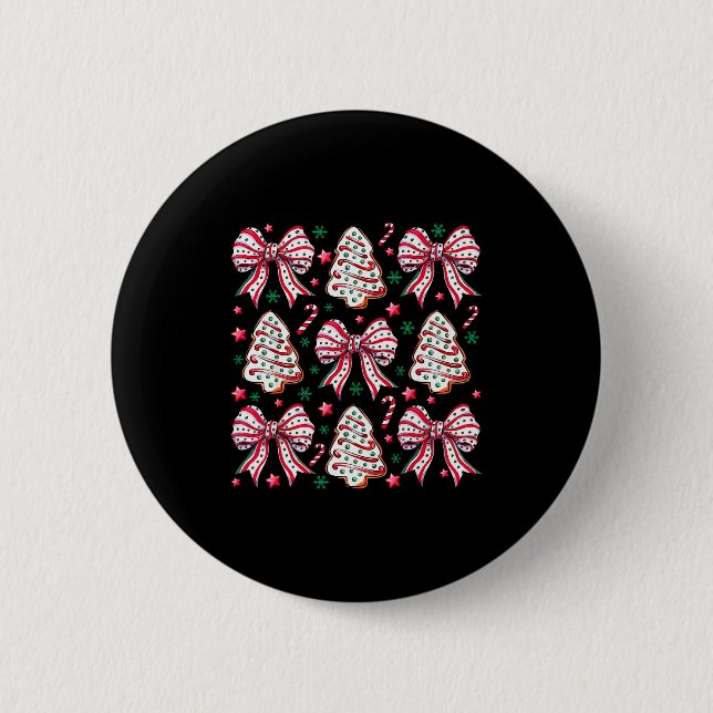 Coquette Bow Tree Cake Candy Cane Merry Christmas  2 Inch Round Button (Front)