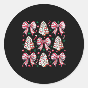 Coquette Bow Tree Cake Candy Cane Merry Christmas Classic Round Sticker
