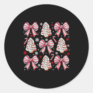 Coquette Bow Tree Cake Candy Cane Merry Christmas  Classic Round Sticker