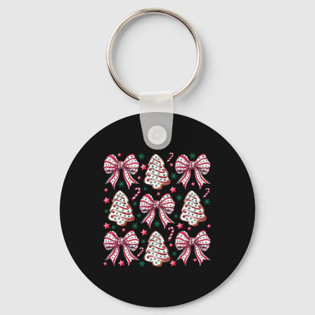 Coquette Bow Tree Cake Candy Cane Merry Christmas  Keychain (Front)