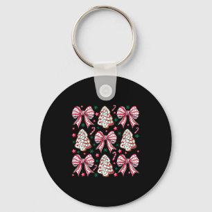 Coquette Bow Tree Cake Candy Cane Merry Christmas Keychain