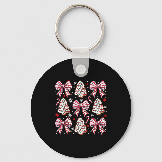 Coquette Bow Tree Cake Candy Cane Merry Christmas  Keychain (Front)