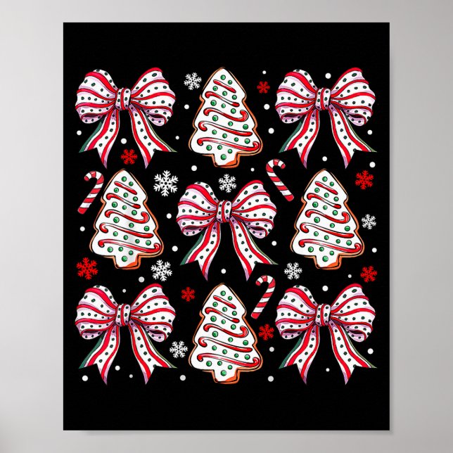 Coquette Bow Tree Cake Candy Cane Merry Christmas  Poster (Front)