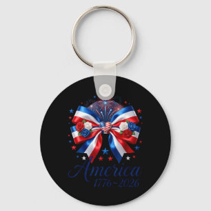 Coquette Bow USA Heart 1776 2026 July 4th 250th Keychain