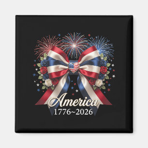 Coquette Bow USA Heart 1776 2026 July 4th 250th Magnet