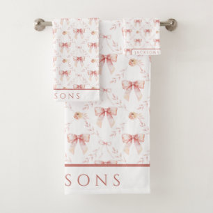 Coquette bow watercolor  bath towel set