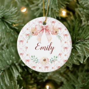Coquette bow watercolor  ceramic ornament