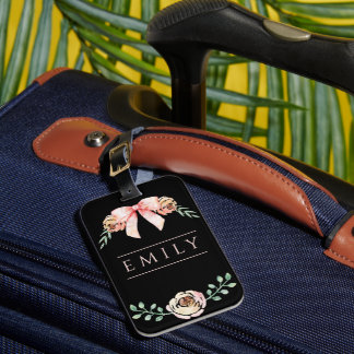 Coquette bow watercolor luggage tag