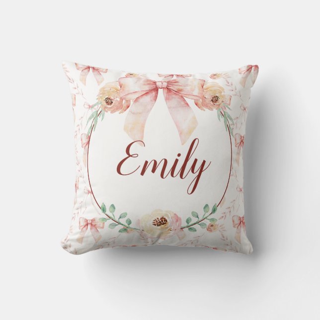 Coquette bow watercolor  throw pillow (Front)