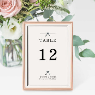 Coquette Bow Wedding Elegant Minimal Reception Table Number