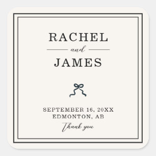 Coquette Bow Wedding Minimal Elegant Personalized Square Sticker