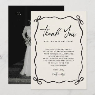Coquette Bow Wedding Photo Thank You Card