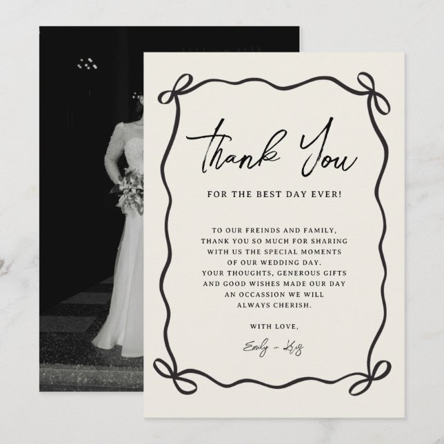 Coquette Bow Wedding Photo Thank You Card (Front/Back)
