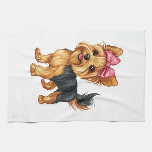Coquette Bow Yorkshire Terrier Dog Yorkie Mom Girl Kitchen Towel