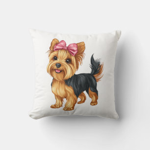Coquette Bow Yorkshire Terrier Dog Yorkie Mom Girl Throw Pillow