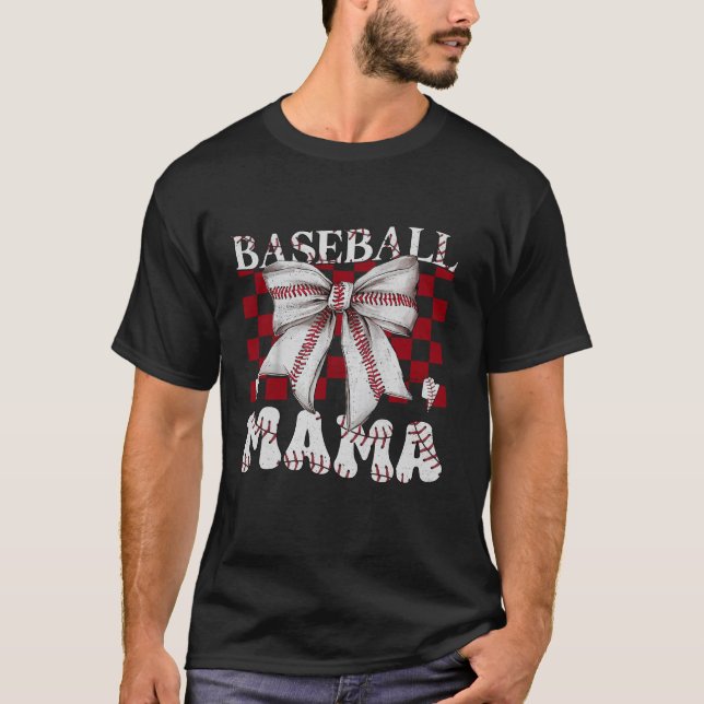 Coquette Bows Baseball Mama Baseball Mom Player T-Shirt (Front)
